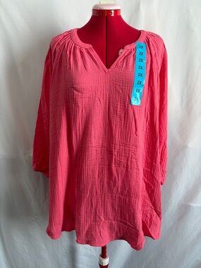 Nicole Miller Coral Pink V-Neck Gauze Tunic XL83